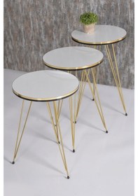 Resim Zigon Sehpa Çift Gold Krem Tel (503659053) 