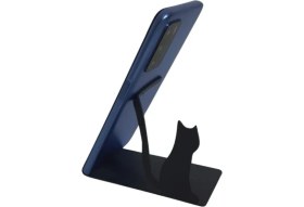 Resim Risingmaber Metal Mat Siyah Dekoratif Ayakta Duran Sevimli Kedi Telefon Tutacağı 