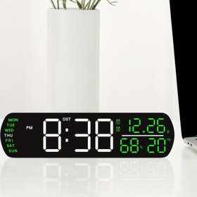 Resim Büyük Dijital İç Mekan Termometresi Alarm Saati, LED Ekran, Ayarlanabilir Parlaklık, Snooze Fonksiyonu, USB Gücü, Sıcaklık ve Nem Ölçümü, 3 AAA Pil Dahil Değil, Yatak Odası Saati, Modern Dekor, Dayanıklı Plastik 