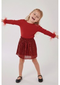 Resim My Kids Wear Kız Çocuk Bayramlık Bordo Payet Etek Takımı 12531 Bordo 