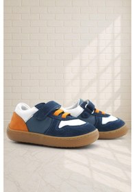 Resim Rakerplus Bob Hakiki Deri Lacivert Beyaz Barefoot Cırtlı Lastikli Bebek Sneaker Ayakkabı Lacivert 