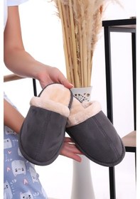 Resim Wordex U050 Unisex Kışlık Ev İçi Terliği Kürklü Yünlü Terlik Gri 