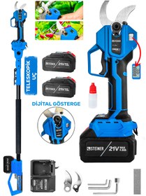 Resim STEİNER M-30 Mm Dijital Kömürsüz Akülü Bağ Dal Ağaç Kesme Biçme Budama Şarjlı Makası Makinesi + Teleskop 