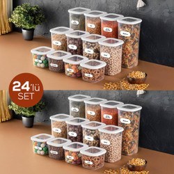 Resim Foly Etiketli Kare Erzak Saklama Kabı 24'lü Set 8x(0,55 Li̇tre, 1,2 Li̇tre, 1,75 Li̇tre) Beyaz 