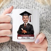 Resim Karikatürlü Üniversiteli Erkek Öğrenci Mezuniyet Kupa Bardak 