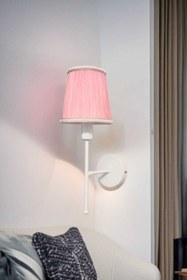 Resim BSA LIGHTING POLEN TEKLİ BEYAZ BOYALI ÇOCUK ODASI APLİK (YELPAZE PEMBE KONİK ABAJURLU) 