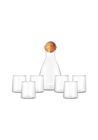 Resim Qerhome Borosilikat Cam Ahşap Top Kapaklı Camelia Karaf 2000 Ml & 6 Adet Bardak Şeffaf 