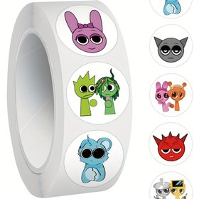 Resim 500 adet Sprunki Karikatür Anime Vinil Etiket Rulosu - Yeniden Kullanılabilir, Kendinden Yapışkanlı, Parlak Bitiş, Kristal Süslemeli, Düzensiz Şekil, Scrapbooking, Günlük Tutma, Dizüstü Bilgisayarlar, Kaykaylar, Su Şişeleri, Telefonlar için - Cam Yüzey Önerilir 