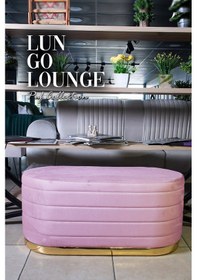 Resim Lungo Long Line Pembe Puf- 90cm Gold Kaplama Kapitoneli Luxery Pofuduk Oturma Pufu&Makyaj Puff&Bench 