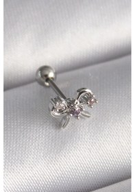 Resim Nova Bazaar 316l Çelik Gümüş Renk Zirkon Taşlı Kurdele Tragus Piercing Gümüş 