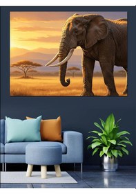 Resim Ahşap Tablo Savanada Yürüyen Dev Afrika Fili 
