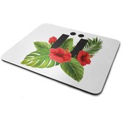 Resim WuW Kırmızı Tropikal Çiçekli Ü Harfli Dikdörtgen Kaymaz Taban Mouse Pad 