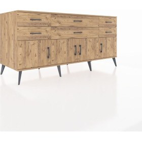 Resim Kronos Konsol 2 Raflı 6 Çekmeceli 4 Kapaklı 176x59x83 Çam-çam/çam Atlas Çam 