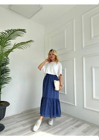 Resim Keymoda Kadın Lastikli Bel Detaylı Etek İndigo İndigo 