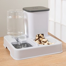 Resim 1set PetFeast 2'si 1 Arada Kedi Yemlik ve Su Dağıtıcı, Büyük Kapasiteli Paslanmaz Çelik ve Plastik Köpek Kasesi, Çıkarılabilir ve Yıkanabilir Bölünmüş Tasarım, Tahıl-Dondurulmuş Gıda Uyumlu, Kediler ve Küçük Köpekler için 