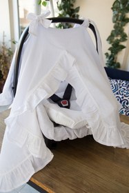 Resim 3lu Puset Ortusu/bebek Araba Ortusu - Puset Minderi - Puset Carsafi Beyaz Muslin Firfirli 