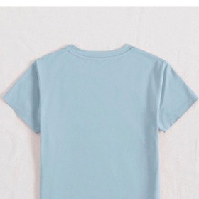 Resim Uçan Kelebekler Süprem T-shirt - Bebe Mavisi Baskılı Oversize Bisiklet Yaka Kısa Kol Tişört Bebe Mavi 