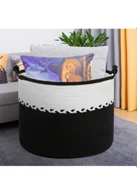 Resim Mavaux Cornrows Özel Örgülü Jüt Battaniye Sepeti Hasır Oyuncak Sepeti Jüt Çamaşır Sepeti 40-30 Siyah 