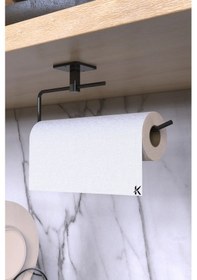 Resim Yapışkanlı Siyah 5'li Uzun Havlu Askısı Fön Askısı Tuvalet Kağıtlık Rulo Havluluk Banyo Seti Siyah 