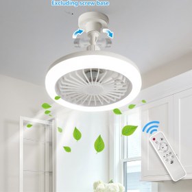 Resim Küçük Akıllı Fan Işığı, Uzaktan Kumandalı 10 İnç Soket Fan Işığı, 25W Üç Hızlı Rüzgar Hızı, 3 Renk 3000K-6500K Ayarlanabilir LED Ampul Fan Vida Stili Tavan Fanı Yatak Odası, Mutfak, Dolap, Gardırop, Küçük Tavan Fanı Işık - Beyaz, E26/E27 Işık Tabanı 