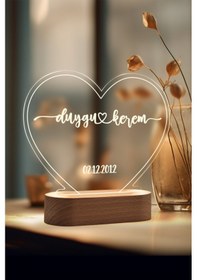 Resim Çiftler İçin Konturlu Kişiye Özel Ledli Gece Lambası Masif Ahşap Tabanlı Usb Kablolu Pleksi Led Gece Lambası 