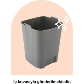 Resim Kare 5l Koyu Gri Pedallı Çöp Kovası, Mutfak, Banyo ve Ofis Için Şık ve Pratik 