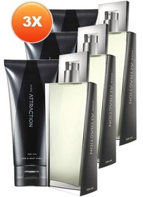 Resim Avon Attraction Erkek Parfüm Ve Saç Vücut Şampuanı Hediye Paketi Üçlü Set 