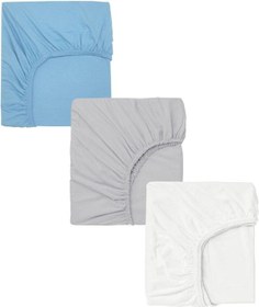 Resim 3 Adet 50x90 Cm Anne Yanı Lastikli Penye Kumaş Bebek Çarşafı-mavi-gri 