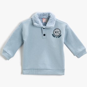 Resim Erkek Bebek NYC Baskılı Yakası Peluş Sweatshirt Pamuklu 