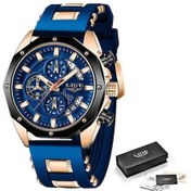 Resim Novahub Lıge Yeni İzle Erkekler Lüks Marka Büyük Arama Saatler Erkekler Su Geçirmez Kuvars Kol Saati Spor Chronograph İzle Relogio Masculino Altın - Mavi Altın - Mavi 