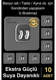 Resim 10 Ad. Ekstra Güçlü Kendinden Yapışkanlı İz Bırakmaz Suya Dayanıklı Banyo Rafı Tablo Ayna Askı Kanca Çok Renkli 
