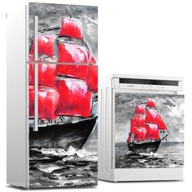 Resim Buzdolabı Ve Bulaşık Makinası Beyaz Eşya Sticker Kaplama Kırmızı (540884671) 