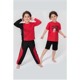 Resim For You Kids 4 Lü For You Pop Corn Desen Kırmızı Siyah Pijama Tak 