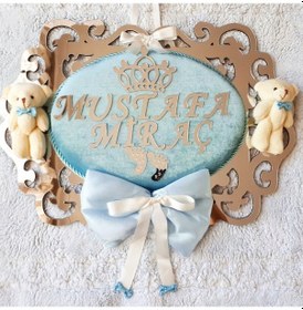 Resim Ahşap Özel Kesim Ayıcıklı Model Erkek Bebek Kapı Süsü Çok Renkli 