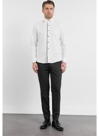 Resim İmza Beyaz Uzun Kol Ata Yaka Düz Pamuklu Slim Fit Gömlek 1004260215 