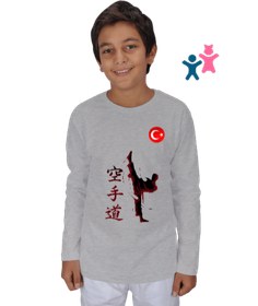 Resim KARATE MİLLİ TAKIM JAPONCA YAZILI TEKME FİGÜRLÜ ÇOCUK UNİSEX SWEATSHIRT Çocuk Unisex Uzunkollu 