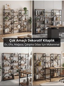 Resim Ceritoğlu-şık-dekoratif Kitaplık-mağaza-ev-ofis-salon-14 Raflı-profil Gövde-ahşap Açık Ceviz 