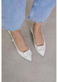 Resim Kr7059 Model Yeni Sezon 3 CM Topuklu Tokalı Topuklu Ayakakbı Beyaz 