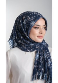 Resim Hürrem Bone Lacivert-vizon Pratik Hazır Geçmeli Tesettür Eşarp Kesik Elyaf Piliseli Çiçek Desenli 1818d6 210 