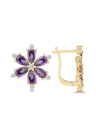 Resim Gumush Gümüş Gold Mor Lotus Çiçeği Kadın Küpe 