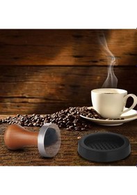 Resim Kahve Tamperi- Koyu Ceviz Ahşap Sap - Düz Tabanlı-Espresso Tamperi -Çap 58 MM 