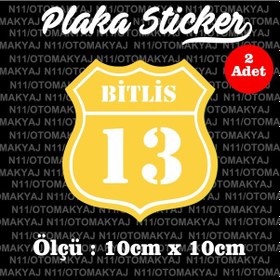 Resim 13 Bitlis Plaka İl Şehir Sticker 2 Adet Sticker Ölçü : 10cm x 10 