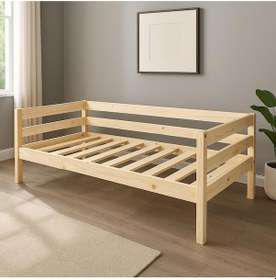 Resim Ahşap Sedir Kanepe 60x160 Cm İç Ölçü Mindersiz Doğal Natural Masif Ahşap Bej 