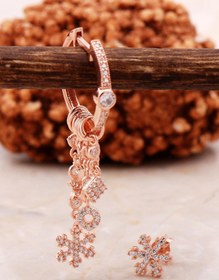 Resim Sümer Telkari Kar Tanesi Rose Gümüş Kombin Şans Küpe 5465 
