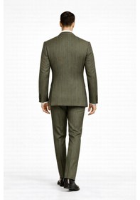 Resim Fabıo Cassel Çizgili Kruvaze Erkek Takım Elbise Slim Fit Fıstık Yeşili 