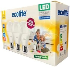 Resim Ecolite 12W LED Ampul 3'lü Paket - 1521 Lümen, 100W Eşdeğer, E27 Duy, 3000K Sarı Işık, Opal Cam,%88 Enerji Tasarrufu, 15000 Saat Ömür 