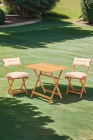 Resim Meya Dekor Sırt Ve Oturak Minderli Balkon Bahçe Mutfak 3'lü Bistro Set Katlanır Masa-sandalye 60x80 Masalı 