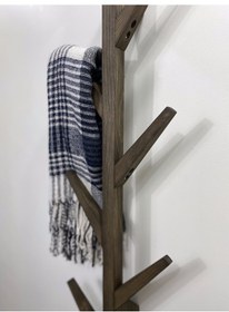 Resim O&Awood Doğal Ahşap Vestiyer, Dekoratif 8 Askılı Portmanto, Ceviz 