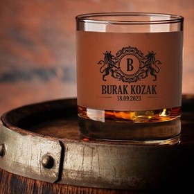 Resim Kişiye Özel Doğum Günü Hediyesi Taba Deri Viski Bardağı 