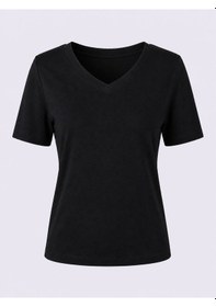 Resim Trender V Yaka Siyah Kadın T-shirt 1066 